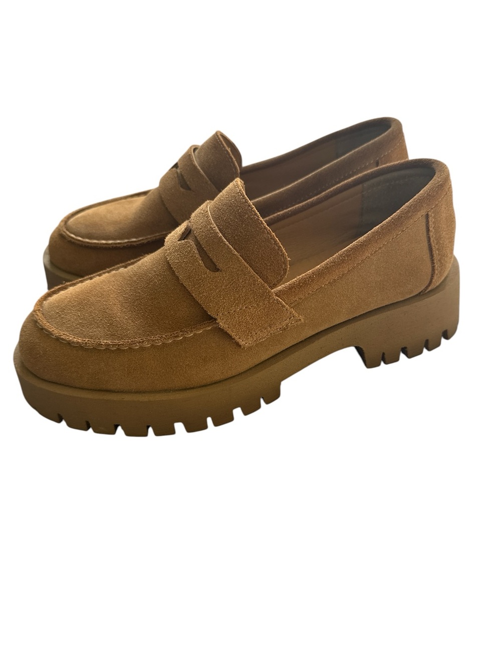 Steve Madden Women’s  Suede Lug-Sole Penny Loafers in Camel